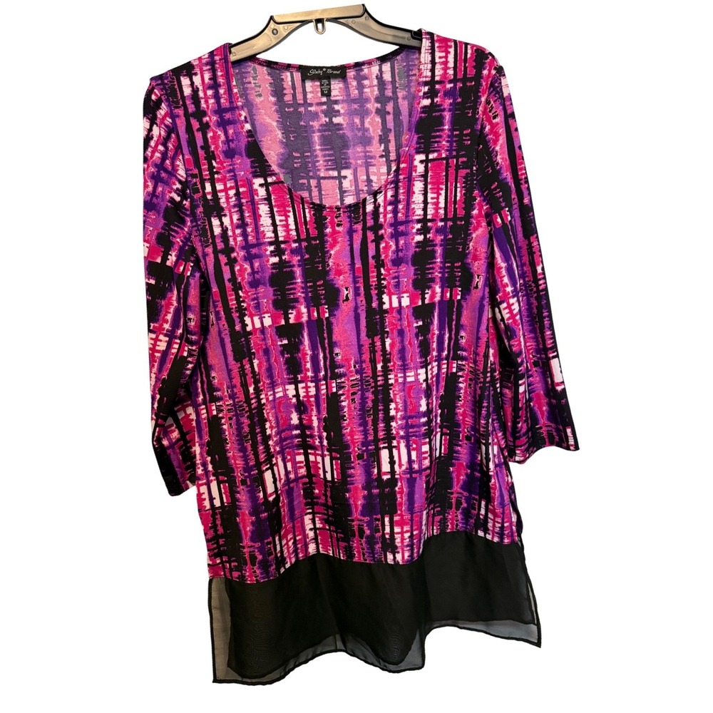 Slinky Brand Purple Pink Abstract Print Tunic Top Blouse Size M